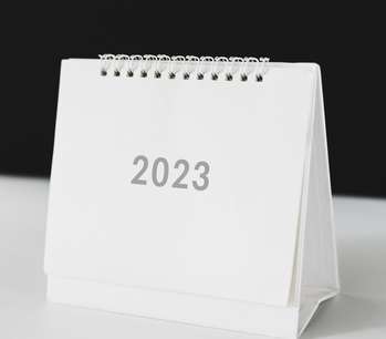 Calendar for 2023 standing on a table